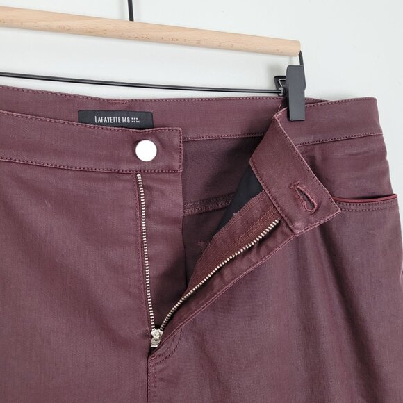 Lafayette 148 Waxed Denim Slim Leg Jeans Coated Dark Red Size 16 - Picture 8 of 14